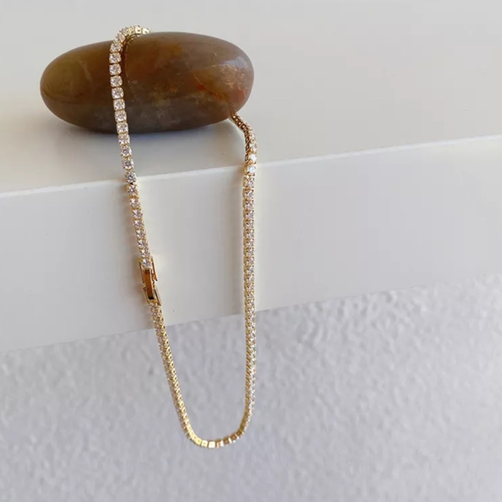 New 14K Gold Tennis Chain Choker Necklace - Picture 3 of 6